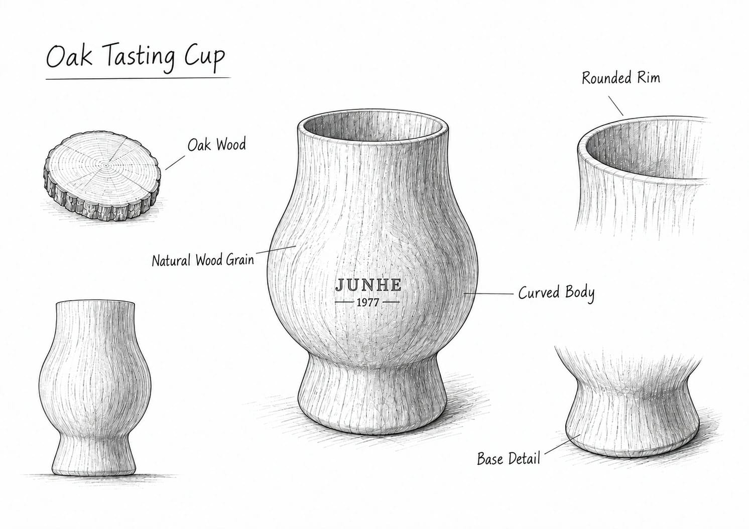 Oak Cup design sketch showing the rounded rim, curved body and base