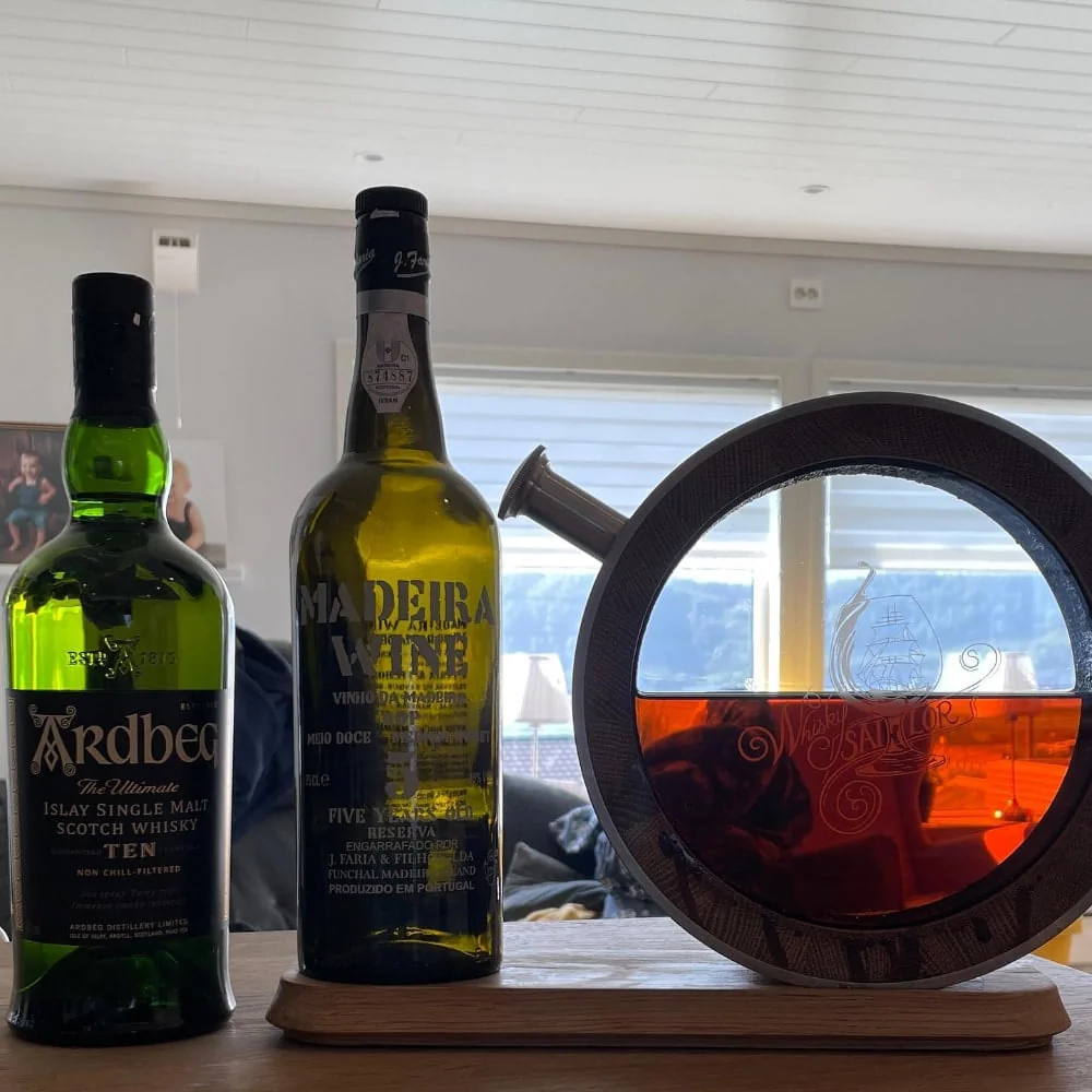 Visible decanter styled on a home bar