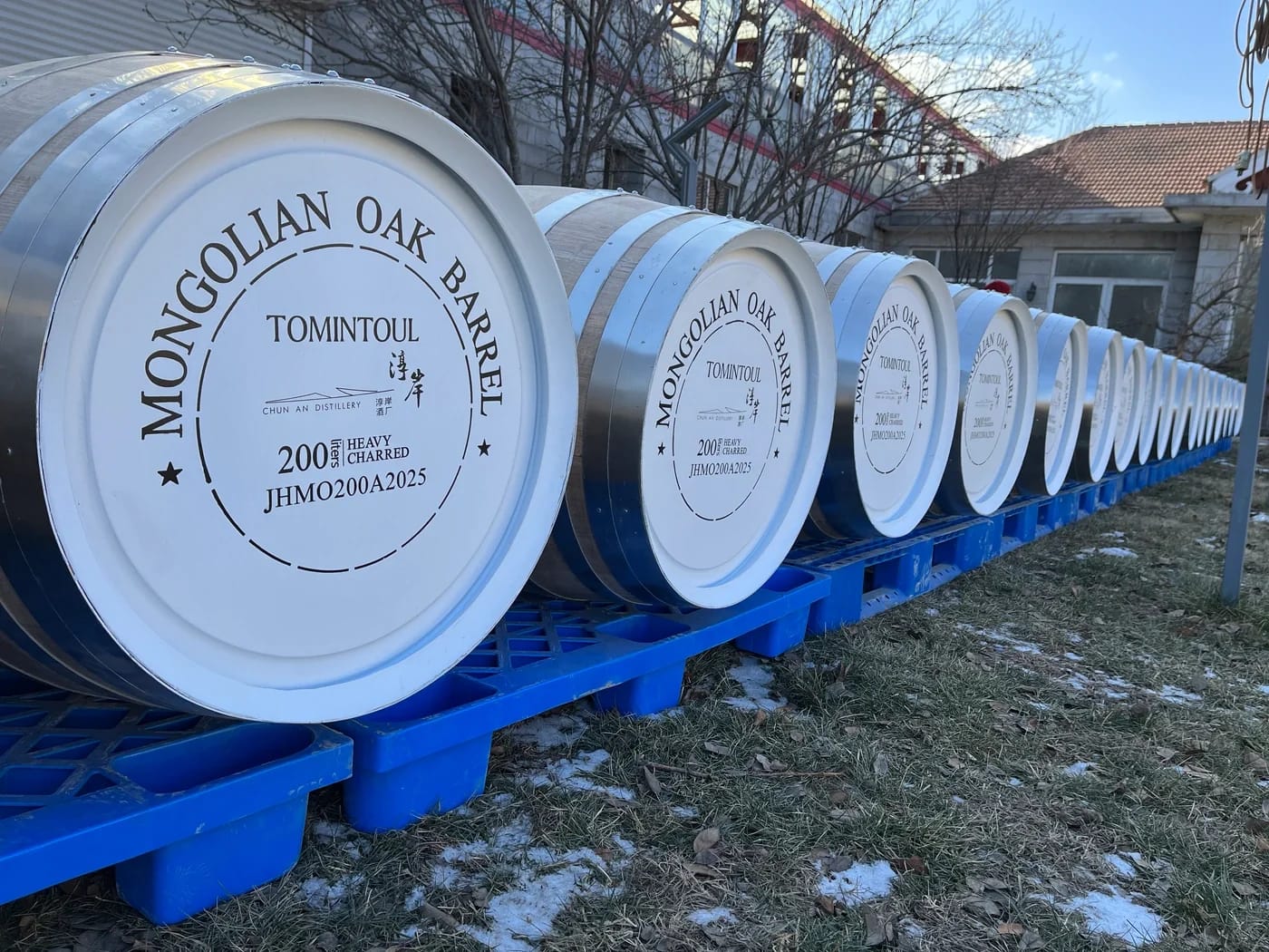 Tomintoul / Chun An Distillery — Distillery branding on 200L Mongolian oak barrel heads