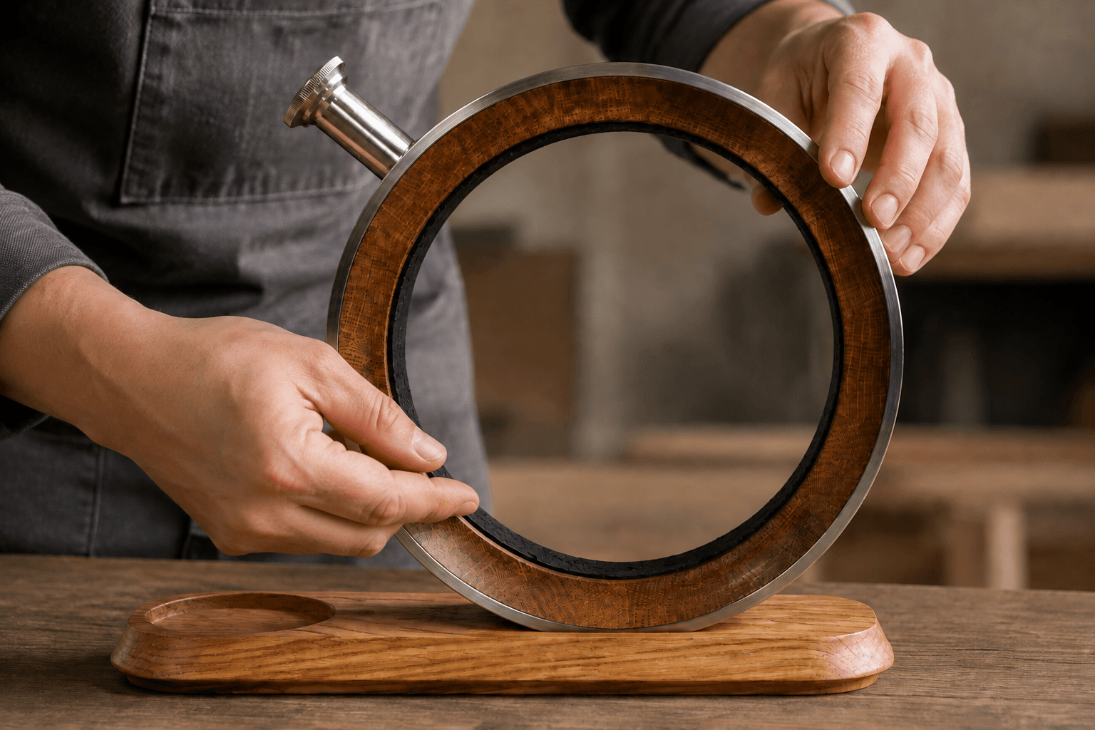 Precision assembly of glass, oak and metal components