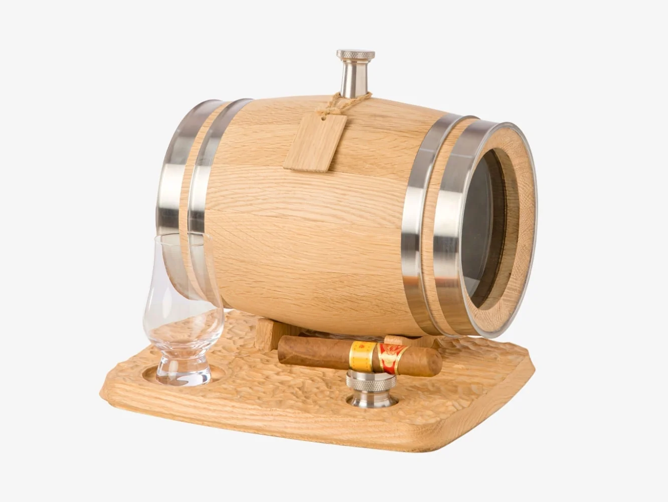3L mini oak whiskey barrel with dual glass viewing panels