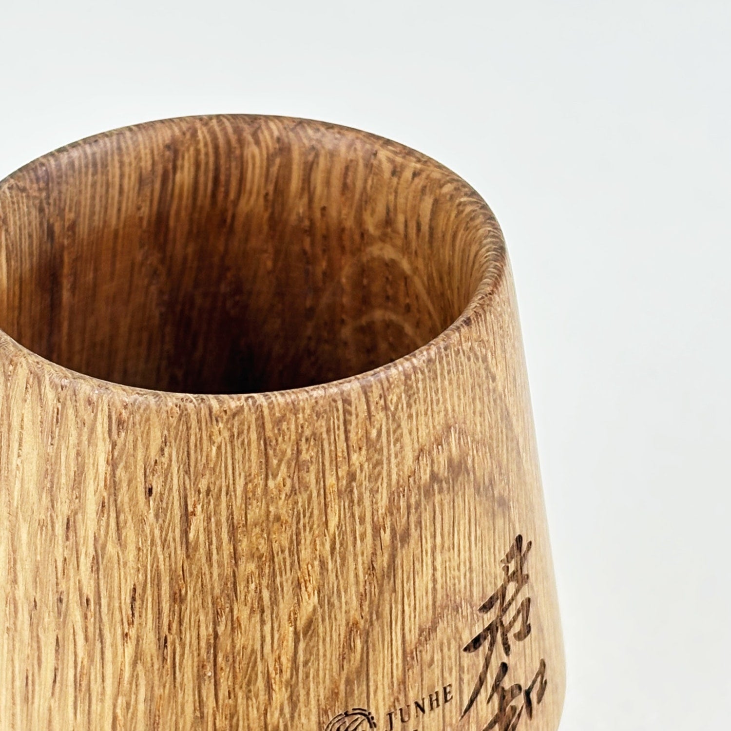 Top detail pictures of oak whiskey tumblers.